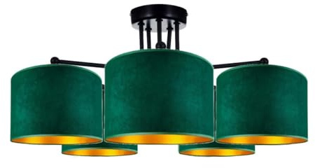 Home Deco Deckenlampe Grün Lampe Leuchte aus Velours Vintage Modern E27 Designerlauchte 5-flammig N230-E5