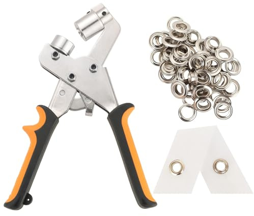 ATPEAM Grommet Plier Portable Handheld with 500pcs 3/8 Inch (10mm) Silver Eyelets Grommet Punching Tool