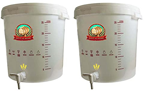 DIAH Do It At Home 2X Plastic Fermentation Buckets with Taps, Lids & Bungs - Complete Home Brewing Fermenter Kit for Beer, Wine, Liquid Dispensing & DIY Fermented Drinks
