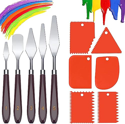 11 Pezzi set coltelli di pittura,5 spatola per pittura+6 spatola coltello, set di spatole per pittori a spatola, spatole, spatole colorate, raschietti per vernici, spatole in acciaio inossidabile