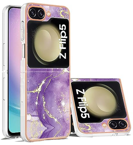Kainevy Cover per Samsung Z Flip 5 Antiurto Sottile Rigida Colorate Effetto Marmo [Supporto Ricarica Wireless], per Samsung Galaxy Z Flip 5 Cover Silicone Elegante Belle Case per Donne (Viola)