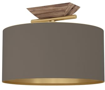 EGLO Deckenlampe Santandria, Deckenleuchte für Wohnzimmer und Schlafzimmer, FSC100PA, Wohnzimmerlampe aus Holz, Messing und Textil in Cappuccino, Lampe Decke mit E27 Fassung, Ø 40 cm