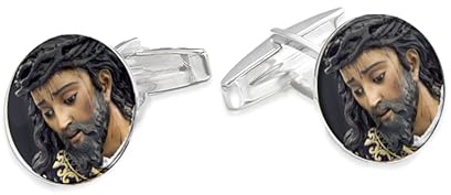 Gemelos para Hombre Personalizado con foto del Tres Caídas de Triana. Par de Gemelos circulares, para Bodas plateado. Gemelos para Camisa Traje Esmoquin. Regalo día del padre, regalo padrino