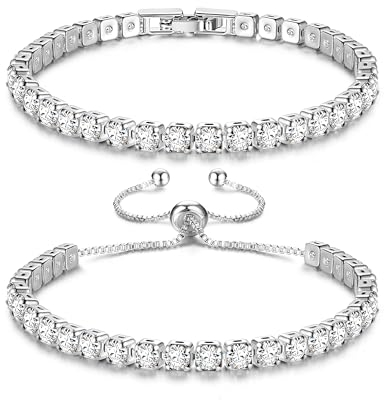 Krfy Silber Armbänder für Damen Armband Set für Damen Tennis Armband für Damen Kristall Armband Damen Verstellbares Armband Set für Frauen Mädchen Silber Schmuck