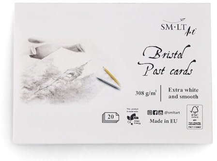 SM.LT Bristol Postkarten-Block, 308 g/m², mit extra weißem und glattem Papier, 20 Blatt PC-20(308)/FSC