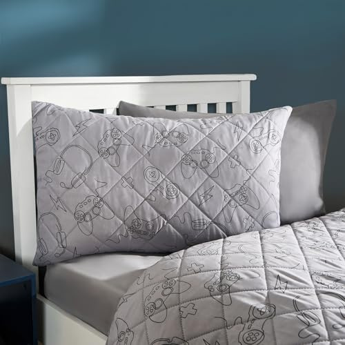 OHS Single Quilt Covers Gaming Pinsonic, Ultra Soft Warm Fabric, Modern Comfortable Gaming-Themed Pattern Duvet Set with Pillowcase For Kids, Grey - Single Size