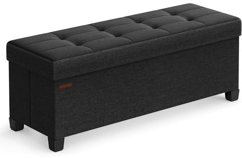 SONGMICS Storage Ottoman Bench, Foldable Ottoman Foot Rest with Legs, 38 x 110 x 40 cm, End of Bed Bench, Storage Chest, Load up to 300 kg, for Living Room, Bedroom, Entryway, Ink Black LSF018B51