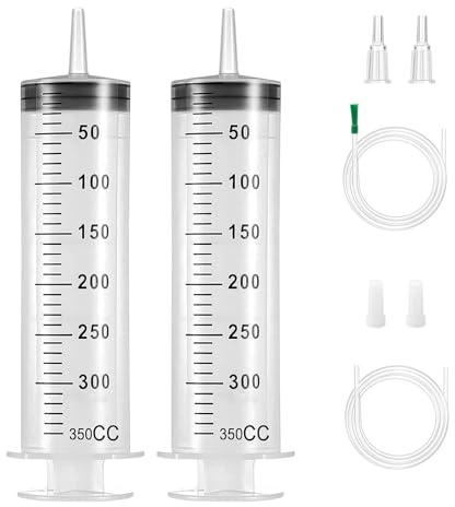 2 stycken sprutor 350 ml, oljespruta doseringsspruta av plast, plastspruta, återanvändbar för olje- eller limapplikatorer, laboratorium, industri, trädgård och husdjursmatning