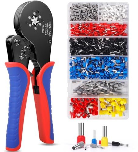 CIRULLI Jeu de Pince Sertir Cosse, 8 types 0,08-16 mm² Jeu d'embouts avec 1200 Connexions, pince à Sertir Hexagonale à Réglage Automatique, Pince à Sertir, Pince Sertir Cosse, jeu d'outils électriques