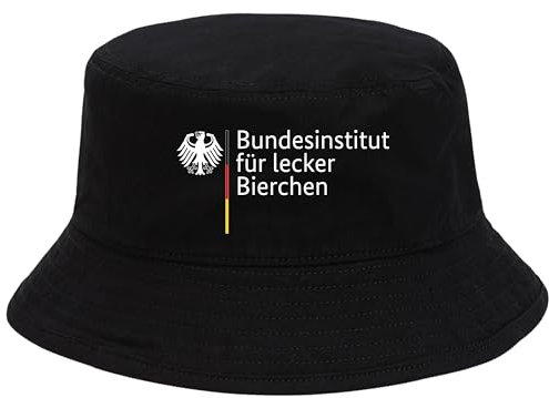 Bundesinstitut für lecker Bierchen Hut Lustiger Malle Bucket Hat Schwarz Festivalhut für Herren Damen – JGA Accessoire Partyhut Saufen Urlaub Bierhut Deutschland Outfit Spaßhut Kappe Mütze Fischerhut