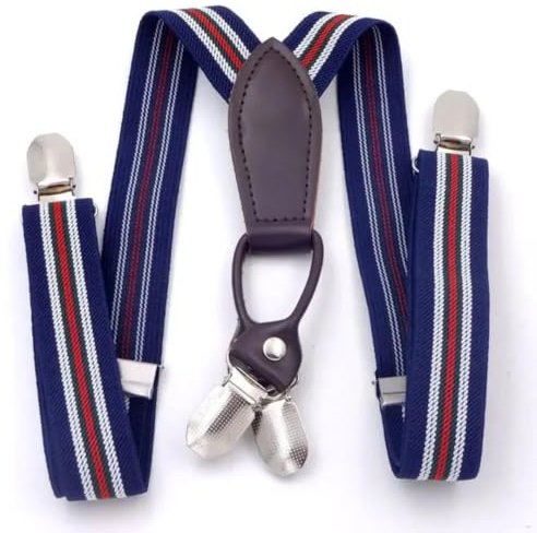 AAIXXIZAO Tirantes Suspender Pantalones De Cintura Elástica para Niños Clips Cuatro Clips Pantalones De Tirantes Clips Cinturón De Tirantes para Niños (Azul Marino Blanco Verde 2 Rayas Rojas)