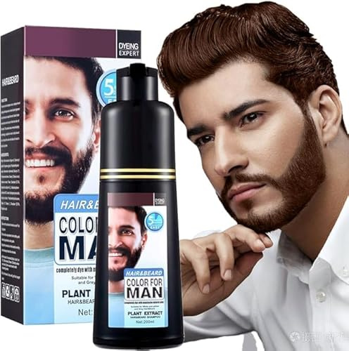 Shampooing 3 en 1 pour teindre la barbe et les cheveux des hommes - Coloration végétale longue durée pour les cheveux blancs, la moustache et la barbe en quelques minutes, 6,76 floz (Dark Brown)