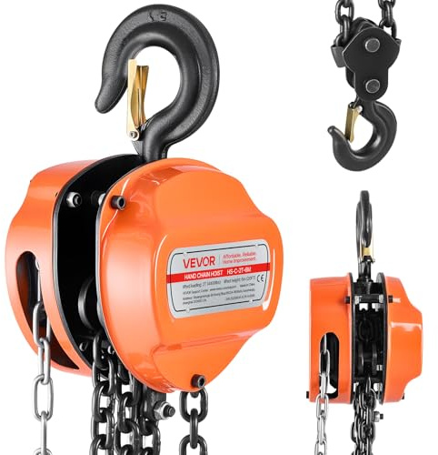 VEVOR Paranco a Catena Manuale, Capacità 2 T, con Catena Zincata G80 di Aggiornamento, Altezza di Sollevamento 6 m, Paranco a Puleggia per Macchinari Automobilistici da Magazzino, Arancione