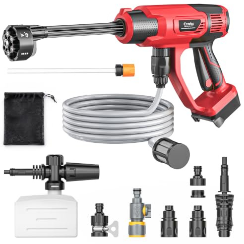 Ecarke Portable Car Cleaning Tool Compatible with Milwaukee 18V Battery, 6-in-1 Nozzle & Foam Cannon, 3-Speed Adjustment, 5m Hose, Brushless Motor for Car Floor, Patio, Fence(Tool ONLY, NO Battery)