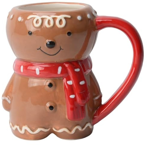 Julmuggar 350 ml söt pepparkaksgubbe keramisk kaffemugg med handtag pepparkakor dekor för te, kakao, varma drycker, brun jul kaffemuggar