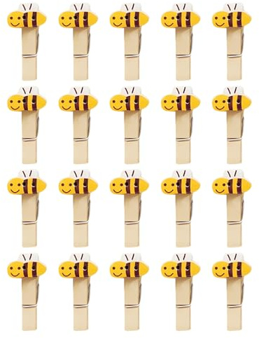 SOVYTH 20 Pezzi mini mollette,piccole mollette di legno per appendere immagini, collage, cartoline, foto e regali(api)