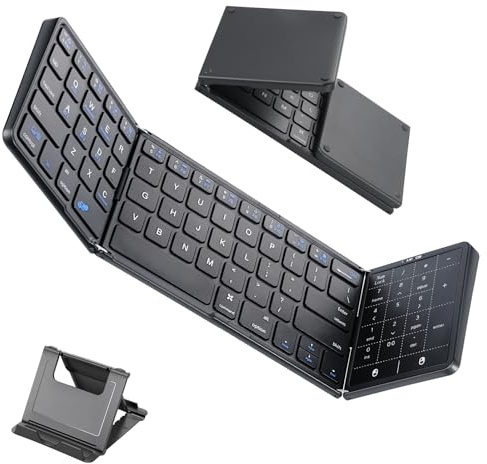 Jaxiyun Tastiera pieghevole con touchpad, mini tastiera senza fili silenziosa Bluetooth con tastierino numerico, tastiera portatile ricaricabile per Android Windows iOS Telefono