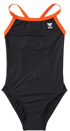 TYR Girls’ Hexa Diamondfit Swimsuit, Black/Orange, 24