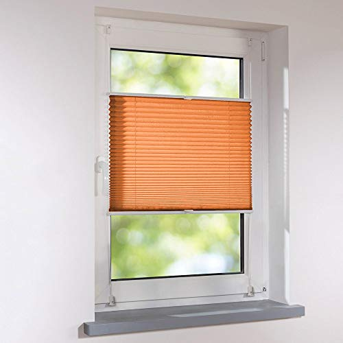 Plissee Faltstore verspannt - Klemmfix UNIVERSAL Faltrollo auf Maß ohne Bohren - 95 x 130 cm - orange