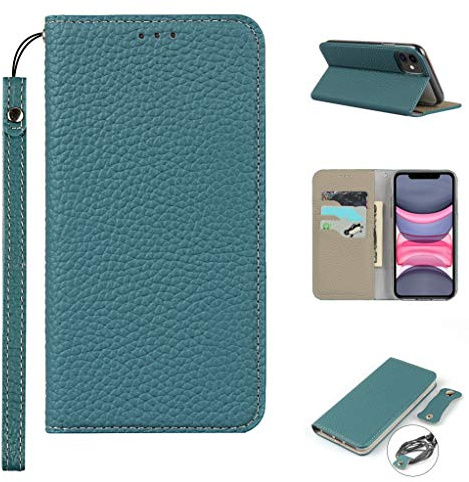 Copmob iPhone 11 Cover,Vera Pelle Flip Portafoglio Custodia in Pelle Genuine,[3 Porta Carte][Chiusura Magnetica][Blocco RFID],Custodia Case Cover per iPhone 11 - Azzurro