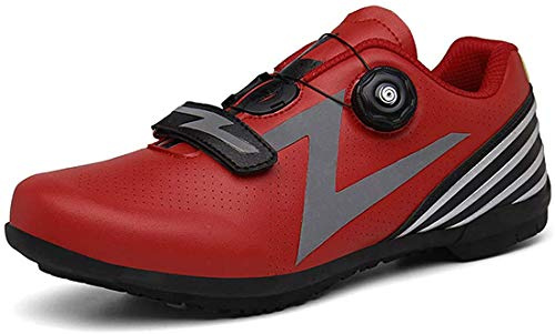 Cykelskor cykelskor andningsbara unisex utomhussport mountainbike låsfria cykelskor racingskor, Röd, 43.5 EU