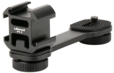 ULANZI PT-3 Triple Cold Shoe Mount Adapter Aluminium for Gimbal (DJI Osmo Mobile 2/3, Zhiyun, Feiyutech), Camera and Smartphone Vlog Video Microphone Extension Bar,Black