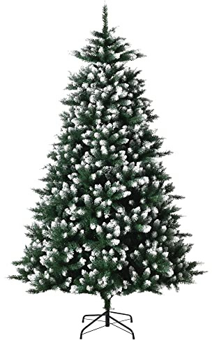HOMCOM Árbol de Navidad de 2012 Ramas con Soporte Metálico Árbol 210 cm Puntas Blancas Artificial de Navidad Realista para Interiores Verde