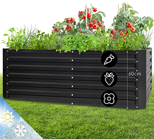 blumfeldt Jardineras Exterior Grandes Jardín, Huerto Urbano Terraza, Plantas, Vegetales, Hierbas, Capacidad 1200 l. Maceteros Exterior Elevados Metálicos, Resistente al Intemperie, 200x60x100, Negro