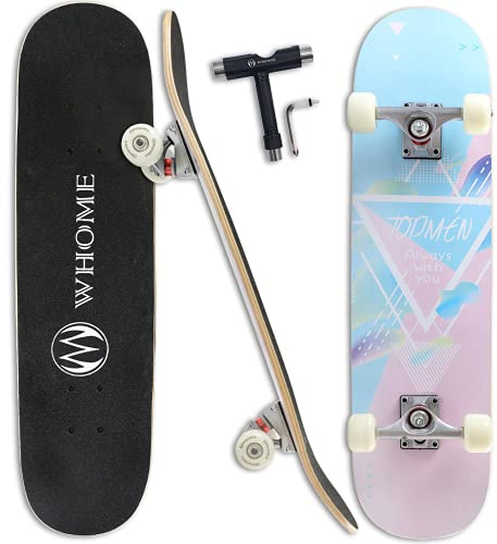 WHOME Skateboard för Vuxen/Barn Flicka/Pojke Nybörjare/Pro - 31 tum x 8 tum Standard Skate Board Full 8-ply Alpine Maple Deck ABEC-9 Kuddar med T-Tool