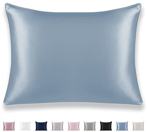 Texbee SeidenKissenbezug 50x75cm,Kissenbezüge aus Seide, für Haar und Haut, mit verstecktem Reißverschluss, beide Seiten Seide, Maulbeerseide Kopfkissenbezug 1 Stück,Grau Blau