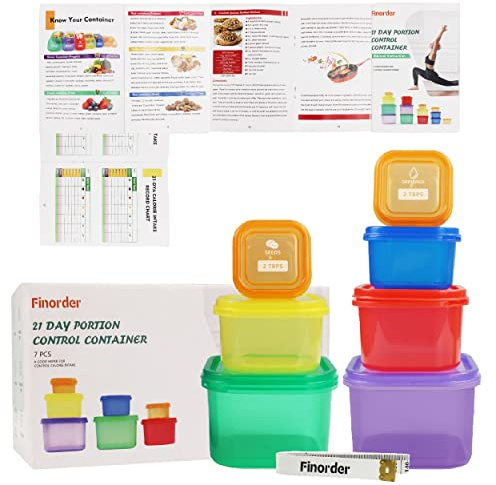 Kit de contenedor de control de porciones de 21 días (7 piezas) con instrucciones de guía completa, juego de contenedores de almacenamiento de alimentos para preparación de comidas, sistema de