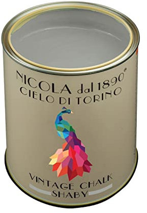 Pintura Vintage Chalk Shabby a base de agua, para interiores y exteriores, aspecto mate, fabricada en Italia, color cielo de Turín – Formato 1 l