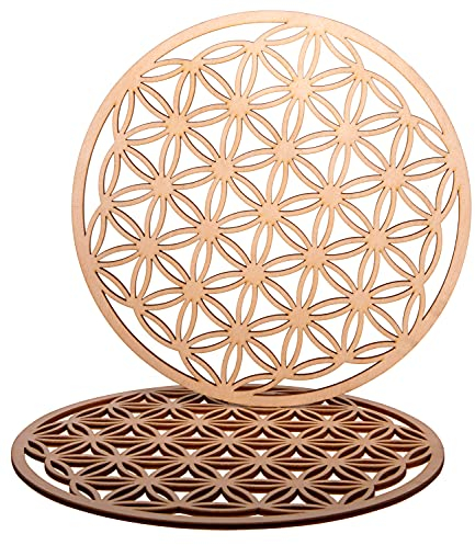 ProArts Fiore della vita - Sottobicchiere in legno, set di 2 pezzi, 10 x 10 cm per purificazione e meditazione, simboli spirituali in legno