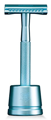 Bienenwixe Rasierhobel I Hautfreundliche Rasur mit rutschfestem Griff, Plastikfreier Rasierhobel, Ideale Geschenkidee für Anfänger, Hochwertige Qualität für Männer und Frauen (Hellblau)