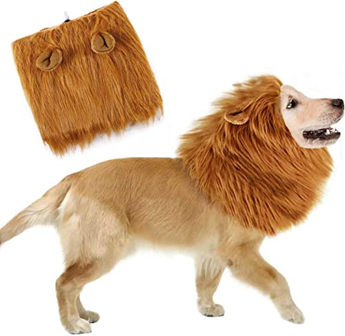 LATRAT Criniera di leone per cani, parrucca con orecchie, regolabile, per travestimento da leone per cani, Cosplay Costume Orecchie per Cane Gatto Halloween Partito Natale Vestire Marrone