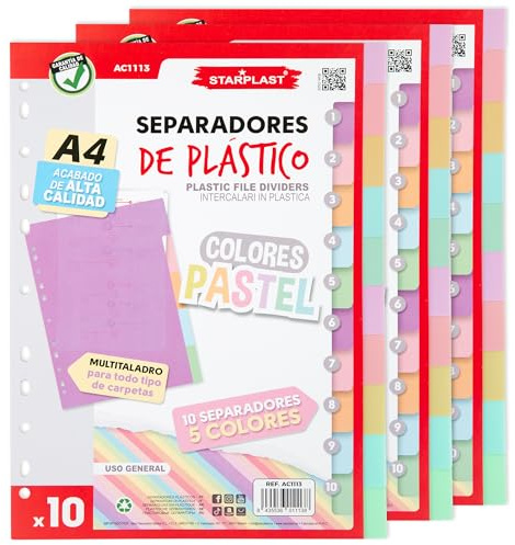 STARPLAST Set di 30 divisori in polipropilene pastello, multiforatura, per scuola o ufficio, 30 divisori