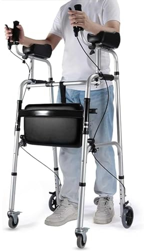Joyfitness Gehwagen Für Senioren Mit Unterarmstütze,Gehbock Mit Bremsen Und Sitz, Faltbarer Rollator Aus Aluminium/rollende Mobile Gehhilfe, Belastung 150 Kg/330 Lbs