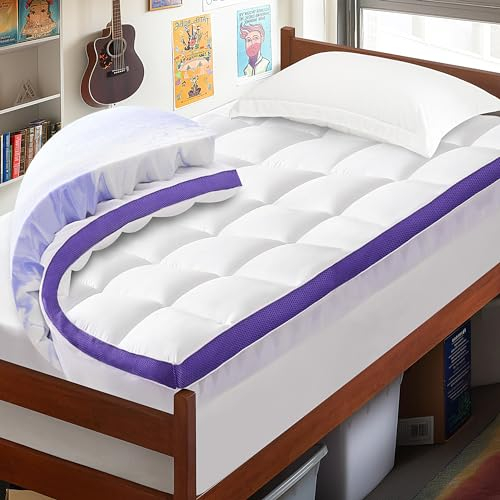 ChiXpace Dual Layer Memory Foam Twin XL Mattress Topper - 2 Inch Gel Egg Crate Foam and 2 Inch Cooling Pillow Top Cover Rayon, Twin Extra Long College Dorm Support for Back Pain