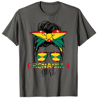 Grenadian Girl Messy Bun Grenada Flag Pride Patriotic Women T-Shirt