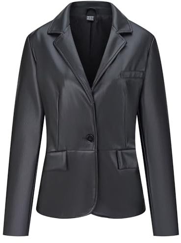 WYOYW Women's Faux Leather Blazer Jackets Button Down Leather Shacket Coat with Pockets Black S