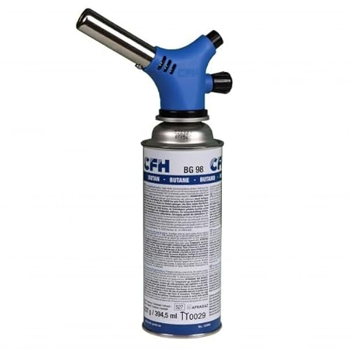 CFH Lötbrenner LB 97 – Kompakter Gasbrenner mit Piezozündung und stufenlos regelbarer Flamme, für Butankartuschen mit Bajonettanschluss MSF-1A, 0,89 kW Leistung, ca. 650 °C Arbeitstemperatur