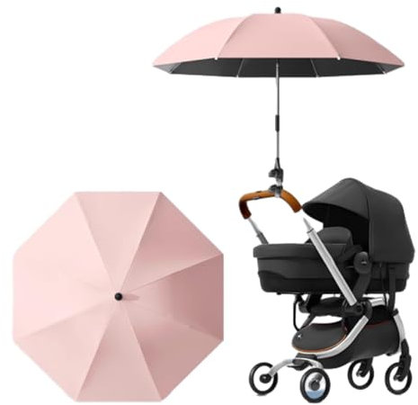 Bimhayuu Ombrelle Poussette Universelle, Parapluie Universel Réglable pour Pare-Soleil, Protection UV, Parapluie de Protection Solaire pour Landau Fauteuil Roulant (Rose)