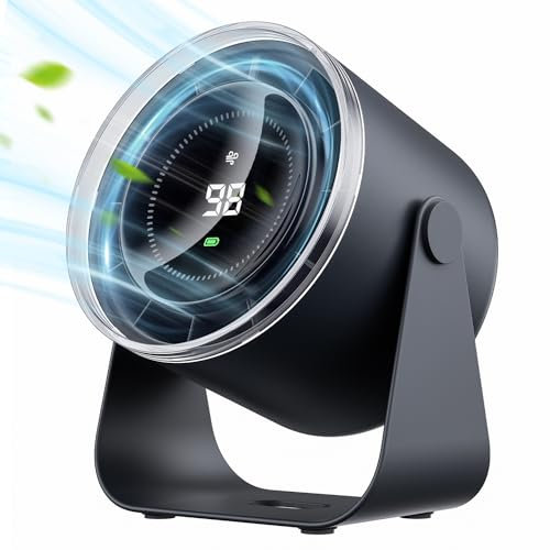 WSKEN Wiederaufladbarer Ventilator Akku - Turbo Digitalanzeige 100 Geschwindigkeit, Matte Tragbarer Tischventilator,115° Rotation Starker Wind, Geräuscharme Kühlung Leise Mini Lüfter für Büro, Draußen