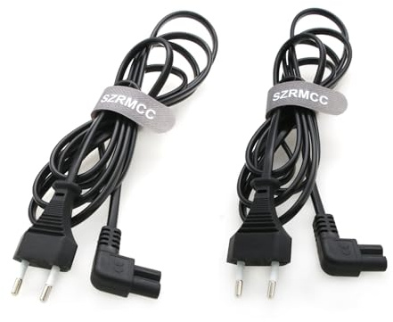 SZRMCC European 2 Pin to C7 Power Cable, EU 2-Slot to IEC C7 Figure 8 Plug, AC Power Extension Cable (2 Pieces, EU 2 Pin to Angle C7, 5 Meter)