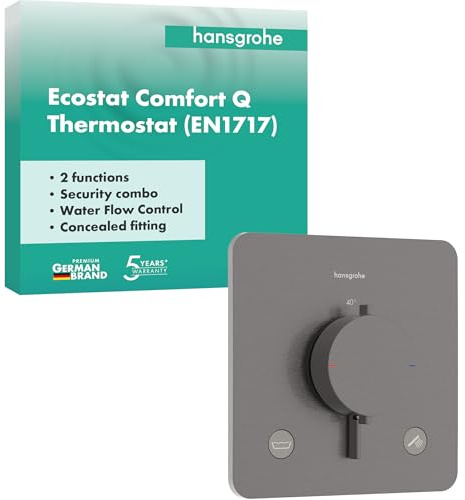 hansgrohe Ecostat Comfort Q – duschtermostat infälld med säkerhetskombination och säkerhetslås (SafetyStop) vid 40 °C, duscharmatur för 2 konsumenter, borstad svart krom, 33717340