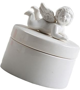 Ipetboom Boite A Bijoux Organisateur de Colliers Blanche en Céramique D'ange Femme pour Rangement de Petits Objets Compact Présent pour Noël et Fête des Mères