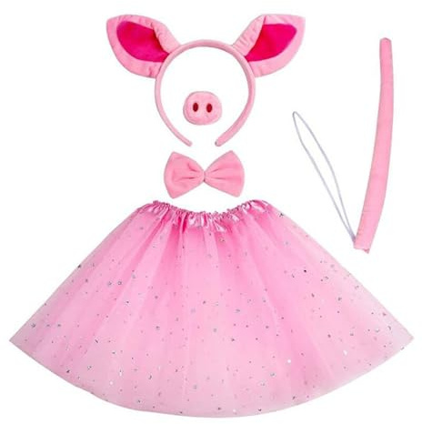 AWAVM Costume de cochon rose 5 pièces avec jupe tutu rose, bandeau, nœud papillon, nez et queue, accessoires de costume d'animal pour fête d'Halloween, célébrations d'Halloween