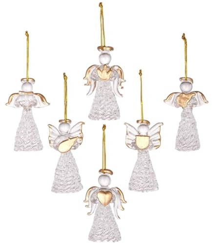 Figuras de ángel, Adornos de ángel de Vidrio de 6 Piezas, Adornos navideños de Cristal Colgante para Navidad Aniversario de Bendición Cristiana de Acción de Gracias