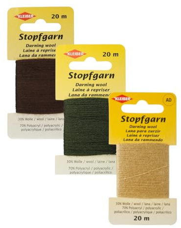 Kleiber Darning Wool Bundle by Trimz - Natural Colours - Beige, Brown, Khaki - 3 Pack