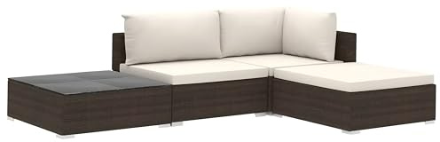 CIOURSTO Set di Mobili da Giardino in Rattan 4 Pezzi, Salotto da Giardino con Cuscini di Seduta e Schienale, Gruppo Panche Ad Angolo (Marrone)